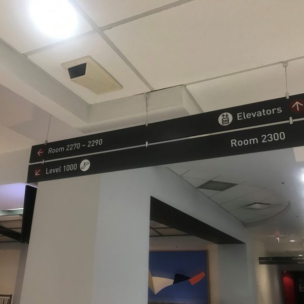 Directional sign mounted inside the SFU harbour building to show the exact direction to everybody.